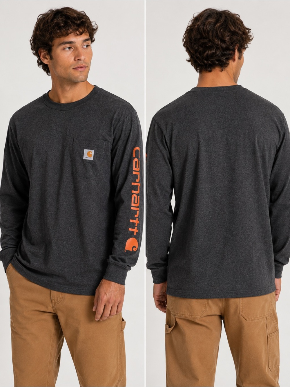 Carhartt Men’s Loose Fit Long Sleeve Logo Tee Gray Size S NWT